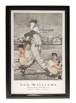 Ted Williams Signed Large 1942 Inscribed Lithograph